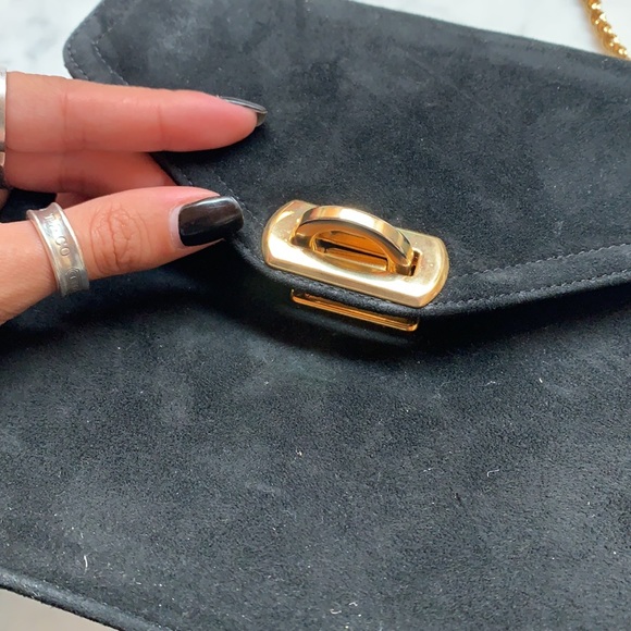 Frenchy of California vintage classic suede black gold bag crossbody purse - Picture 6 of 8